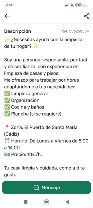 Limpieza por horas
