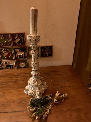 Candelabro shabby chic bianco in cera