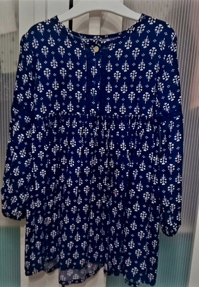 Vestido niña - Azul marino estampado