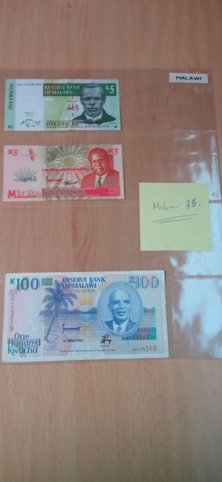 Billetes Malawi: 5 y 100 Kwacha