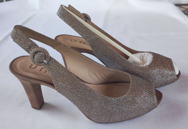 Zapatos de fiesta, tacón. dorados, T36