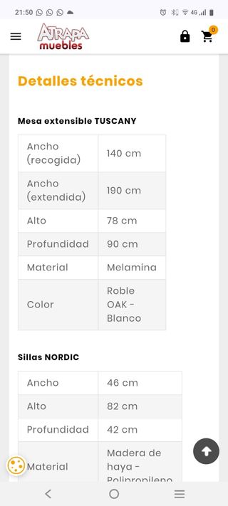 Mesa Comedor Extensible 140cm x 90 cm