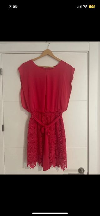 Vestido rosa guipur - Fiesta