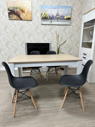 MESA COMEDOR CAMBRIAN BLANCO CON 4 SILLAS NORDICAS
