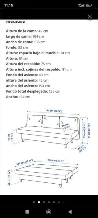 Sofá cama 3 plaza. Cama 140x190