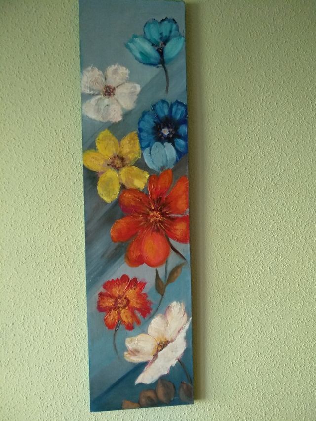 Cuadro flores óleo multicolor, moderno.