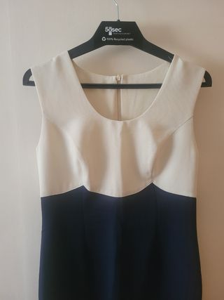 Vestido fiesta beige y azul