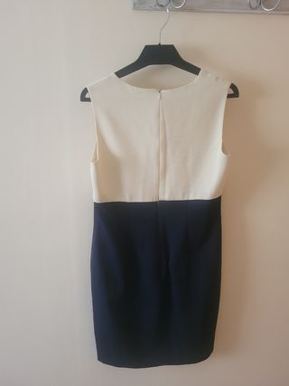 Vestido fiesta beige y azul