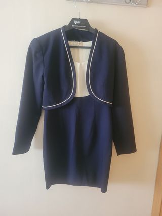 Vestido fiesta beige y azul