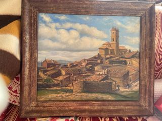 Cuadro antiguo: paisaje pueblo de Juan Commerelan