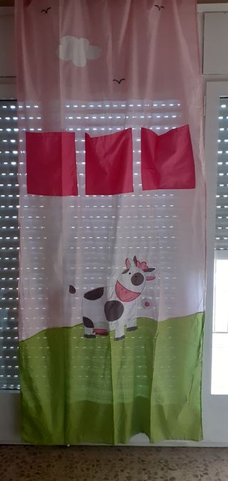 Cortina infantil vaca - Rosa y Verde