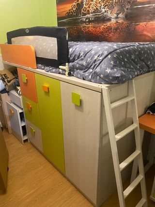 Cama nido juvenil compacta - verde-naranja
