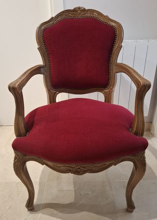 Butaca vintage Luis XV - Madera tallada y tapizado