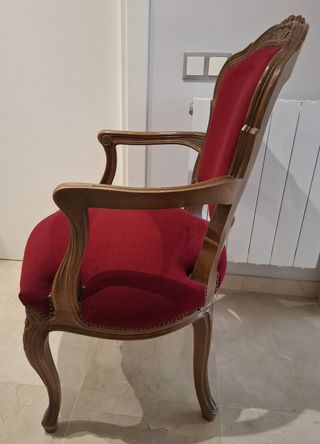 Butaca vintage Luis XV - Madera tallada y tapizado