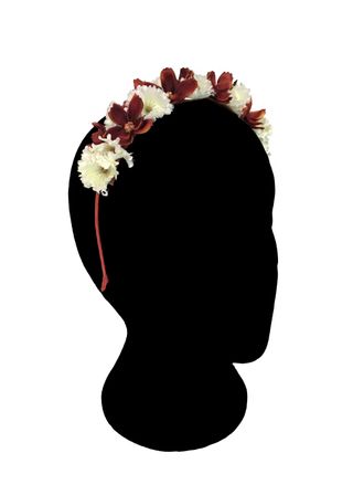 Tocado de flores, diadema blanca y granate