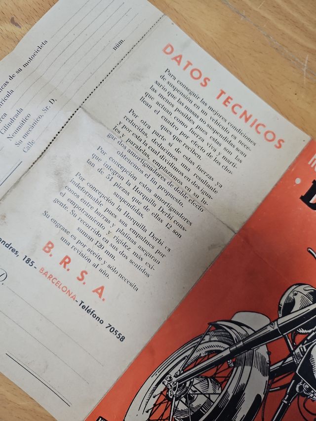 Catálogo Derbi RABASA Horquilla Telescópica 1948