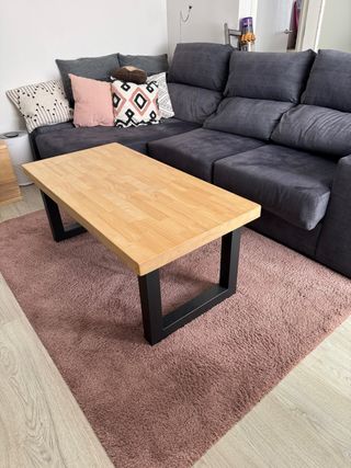 Mesa centro elevable madera roble maciza