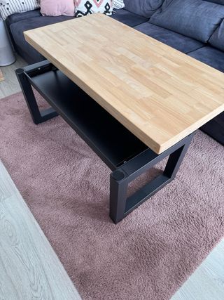 Mesa centro elevable madera roble maciza