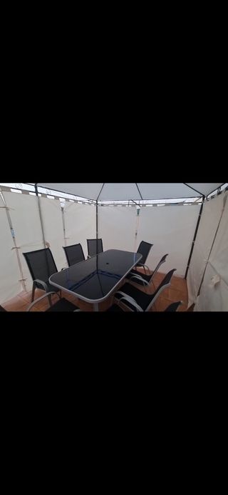 Mesa y 8 sillas jardín - Negro/Plata