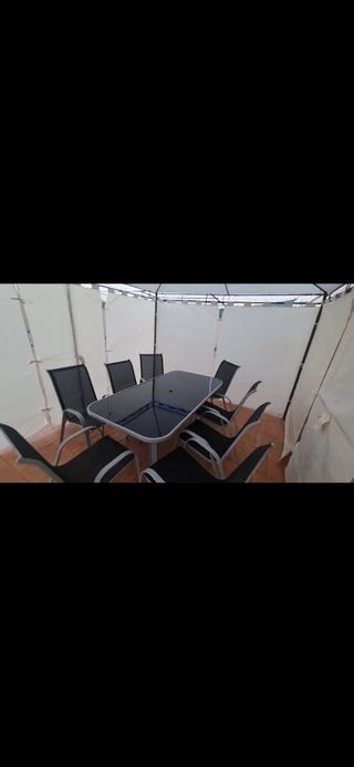 Mesa y 8 sillas jardín - Negro/Plata