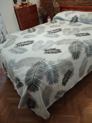 Colcha cama grande - reversible - gris, blanca