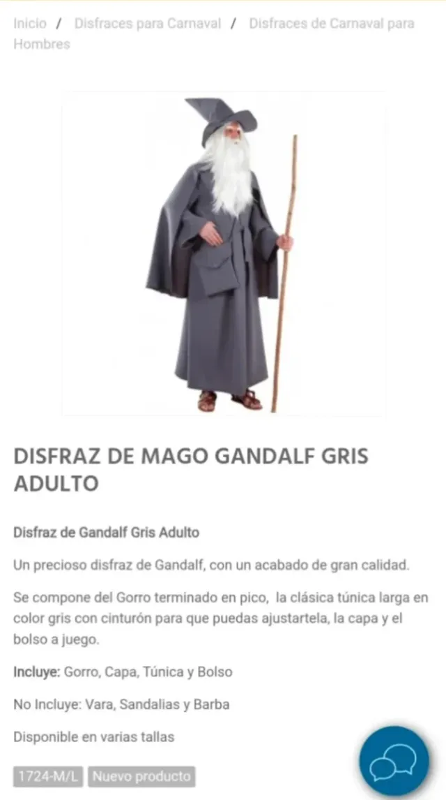 Disfraz Gandalf adulto gris