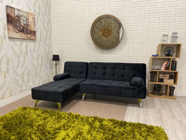 SOFA CAMA EN COLOR NEGRO,POLIPIEL Y TERCIOPELO