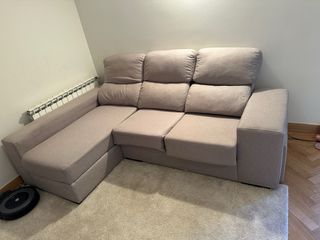 Sofá chaise longue beige 3 plazas y abatibles