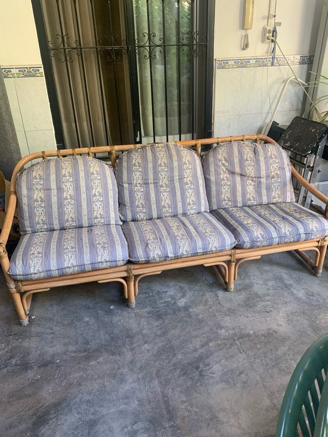 Sofá mimbre - Azul y marrón