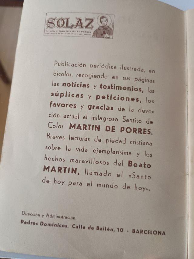 Folleto antiguo. Novena al Beato Martín de Porres