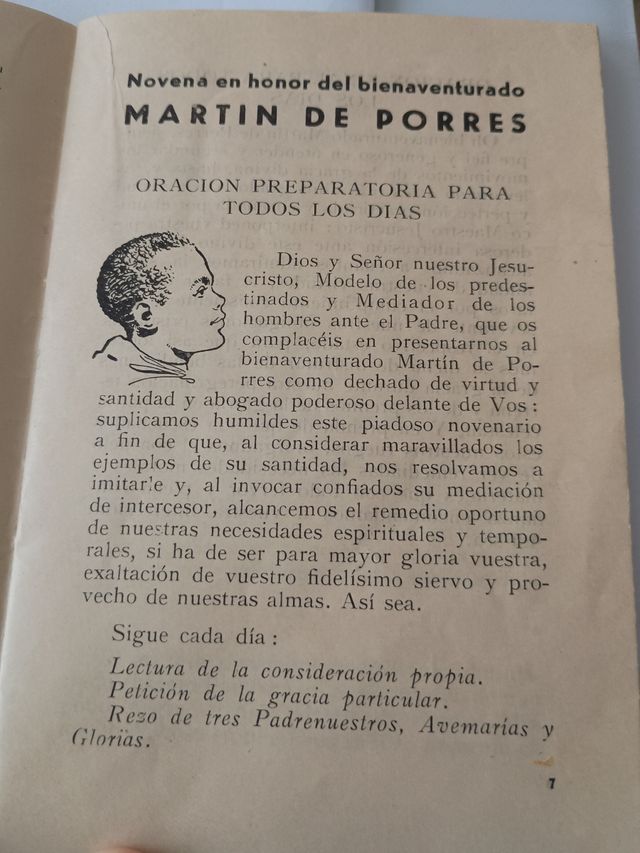 Folleto antiguo. Novena al Beato Martín de Porres