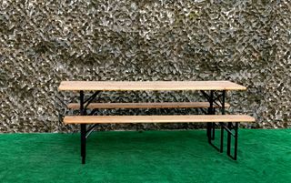 PACK MESA Y 2 BANCOS ESTILO CERVECERÍA ALEMANA