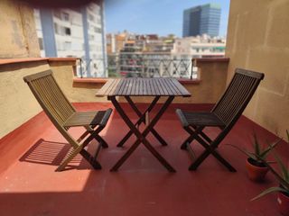 Mesa y 2 sillas terraza exterior - madera