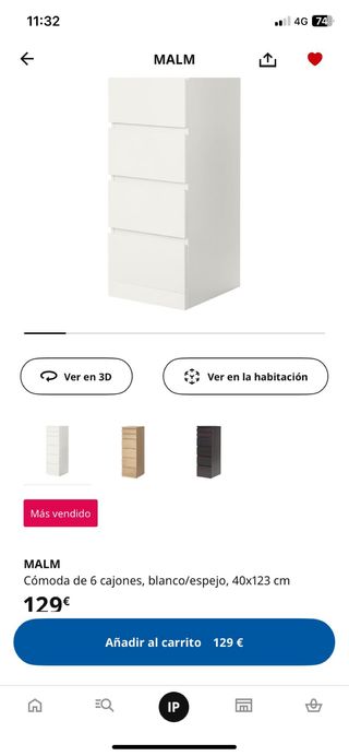 Cajonera Ikea Malm blanca con espejo