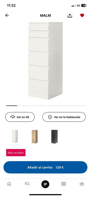 Cajonera Ikea Malm blanca con espejo