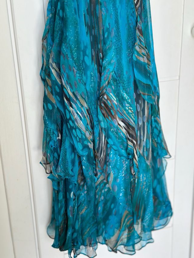 Vestido largo seda azul turquesa