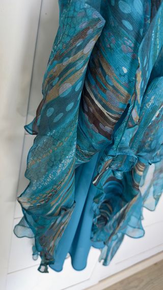 Fiesta Vestido largo seda azul turquesa