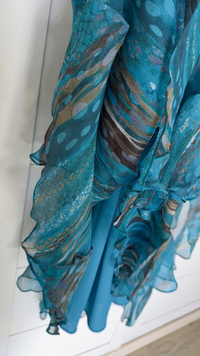 Vestido largo seda azul turquesa