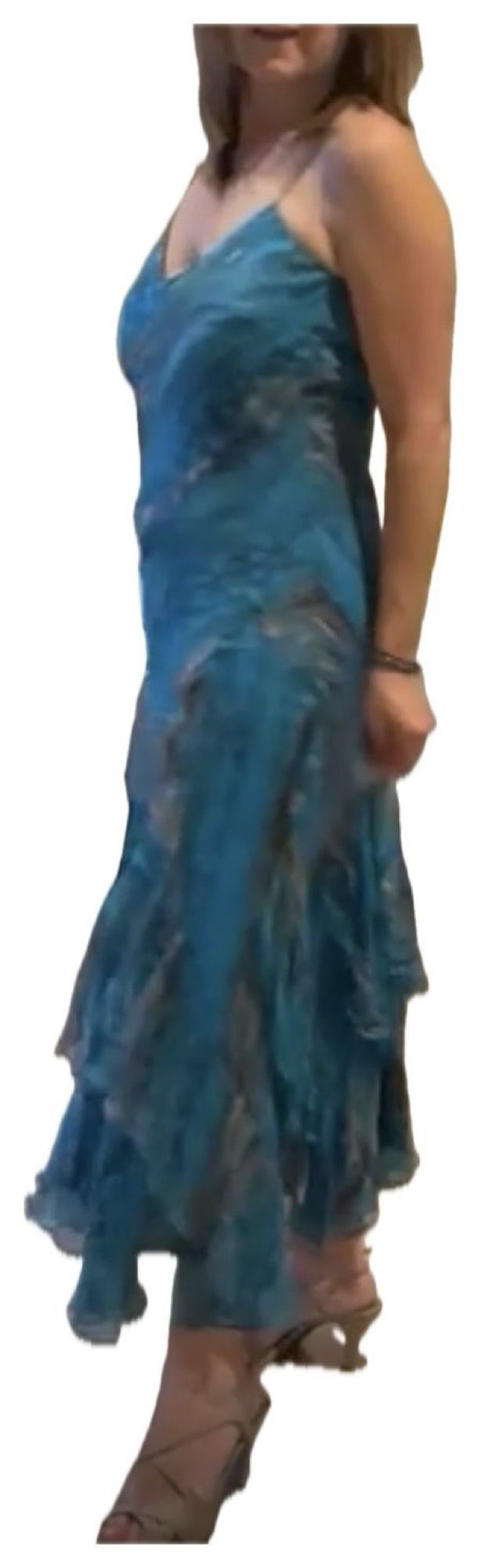 Vestido largo seda azul turquesa