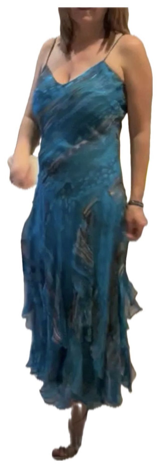 Vestido largo seda azul turquesa