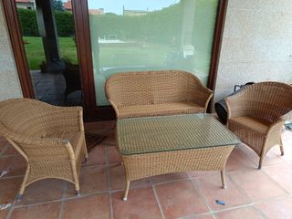 Conjunto jardín mimbre marrón
