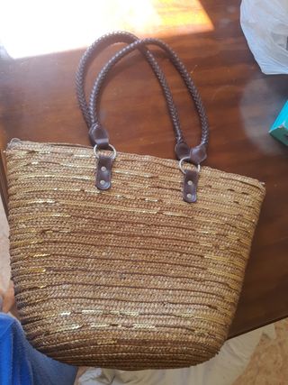 Bolso playa marrón y dorado