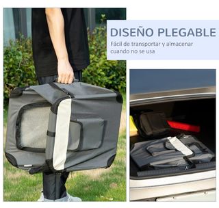 Transportín plegable mascotas beige-gris