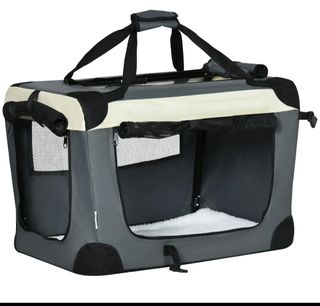Transportín plegable mascotas beige-gris