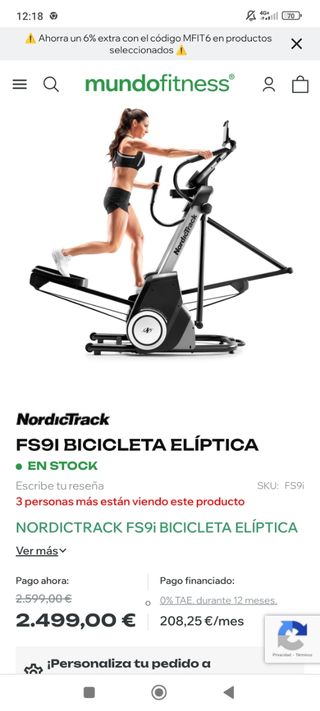 Bicicleta elíptica NordicTrack FS9i