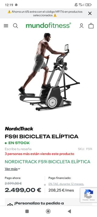 Bicicleta elíptica NordicTrack FS9i