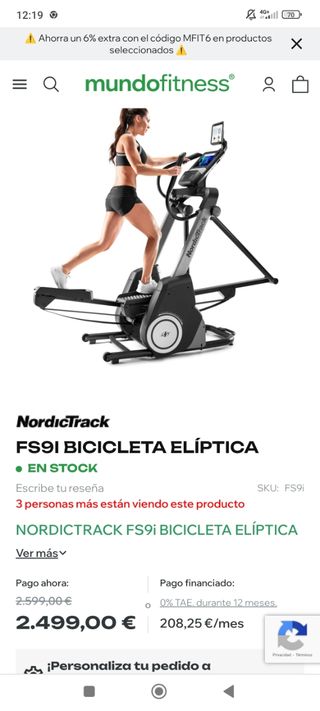 Bicicleta elíptica NordicTrack FS9i