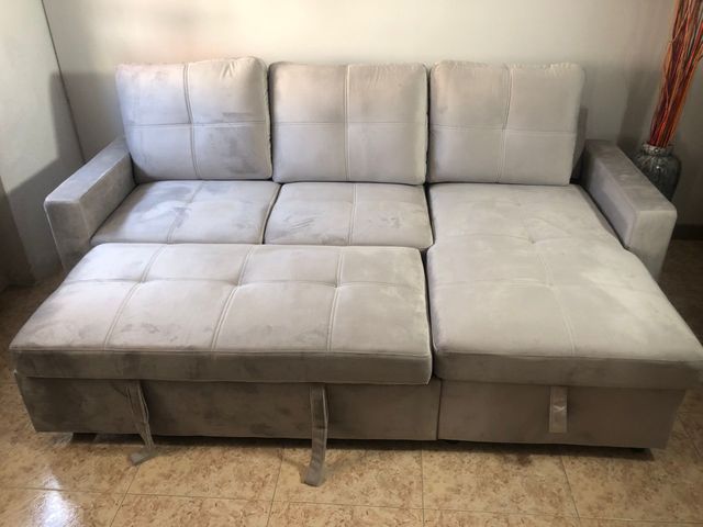 Sofá cama chaise longue gris claro