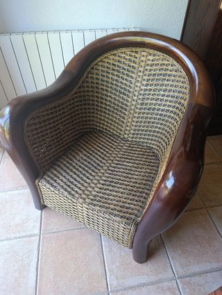 Sofá y sillón rafia y madera caoba