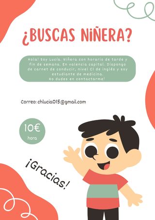 Niñera de tardes y findes en valencia